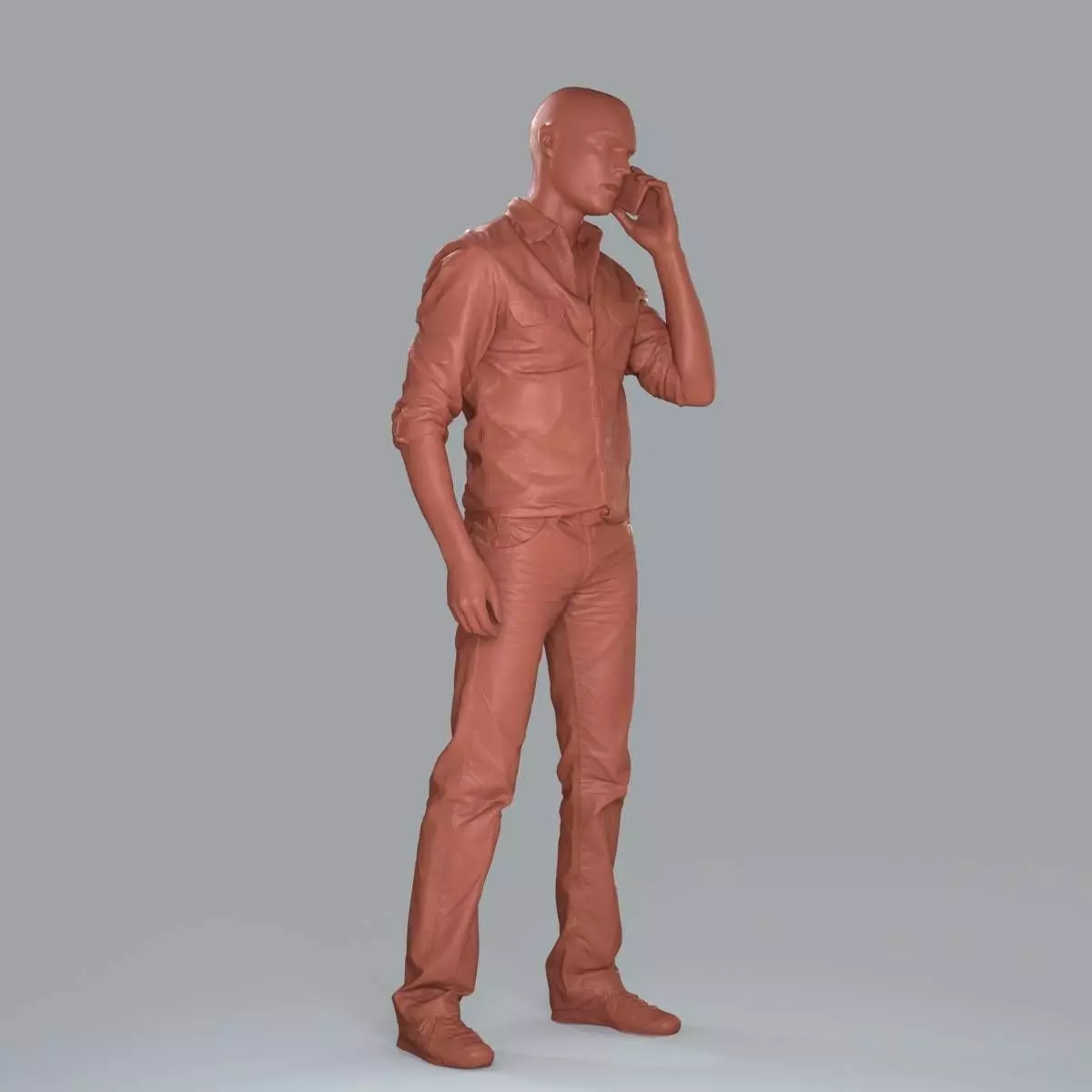 Casual Man with White Shirt Chatting on Phone CMan0010-HD2-O0... 3D model_48