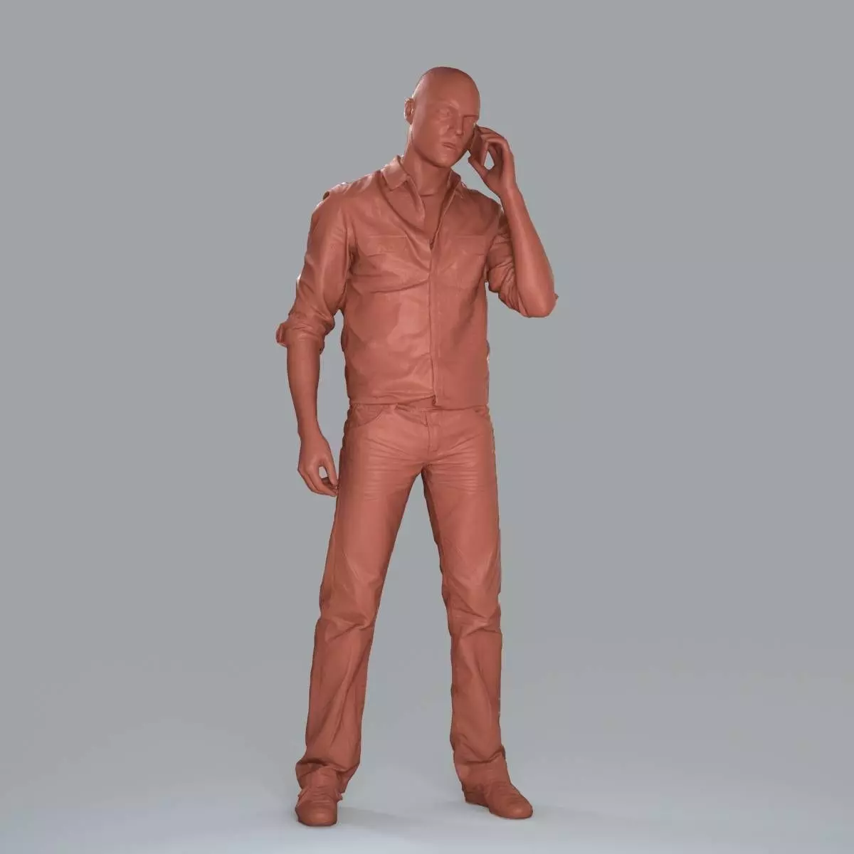 Casual Man with White Shirt Chatting on Phone CMan0010-HD2-O0... 3D model_52