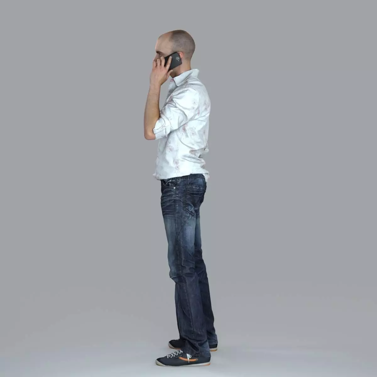 Casual Man with White Shirt Chatting on Phone CMan0010-HD2-O0... 3D model_45
