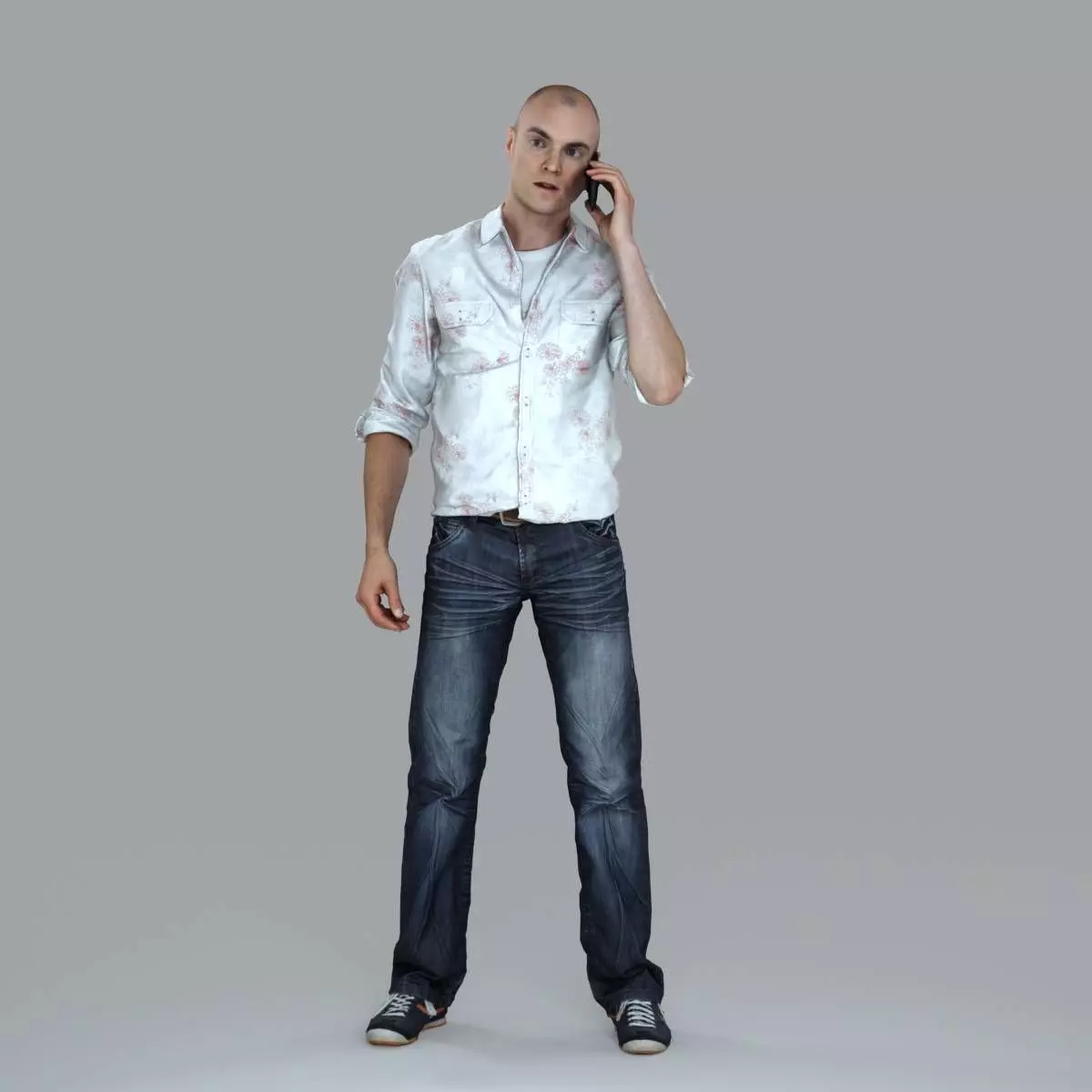 Casual Man with White Shirt Chatting on Phone CMan0010-HD2-O0... 3D model_43
