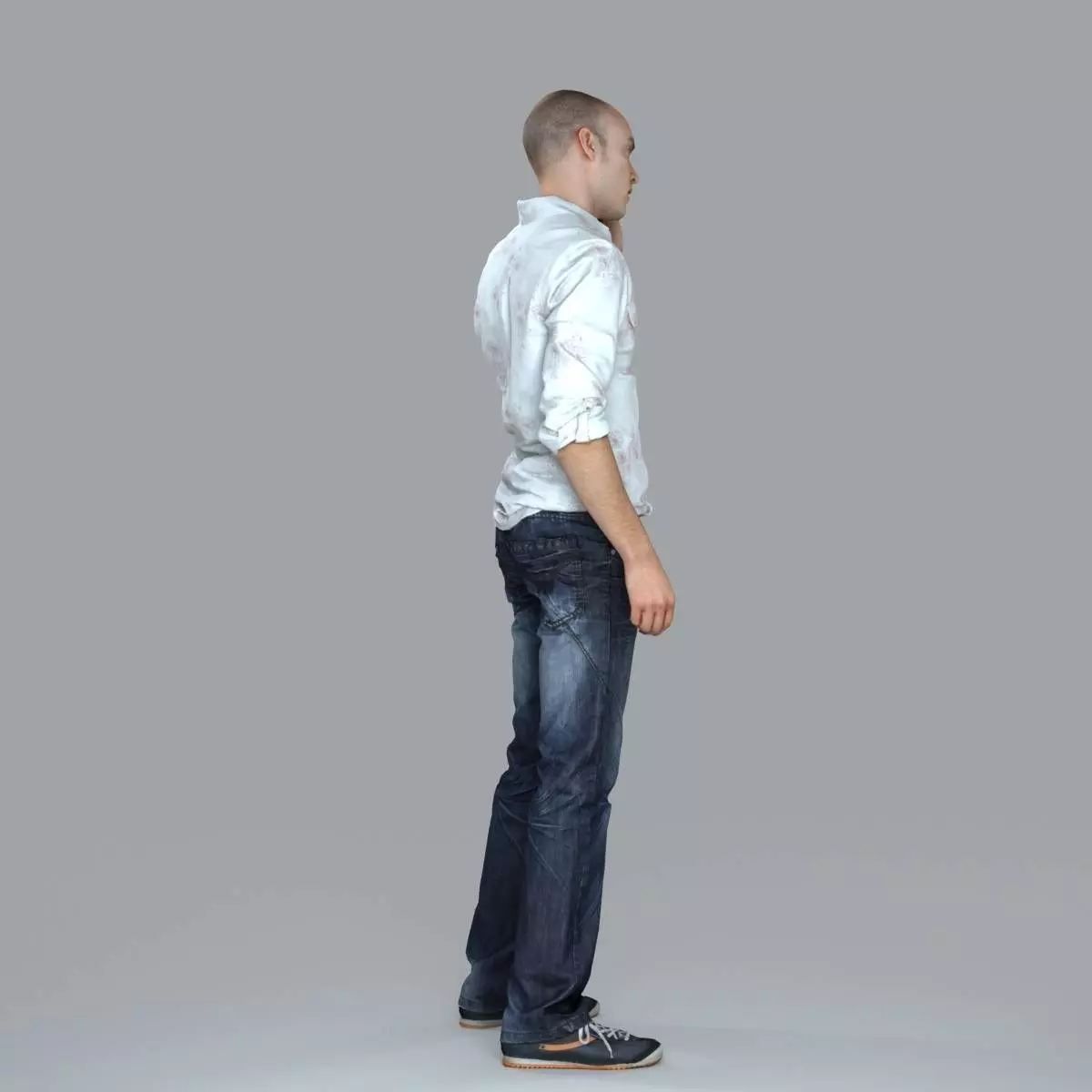 Casual Man with White Shirt Chatting on Phone CMan0010-HD2-O0... 3D model_0