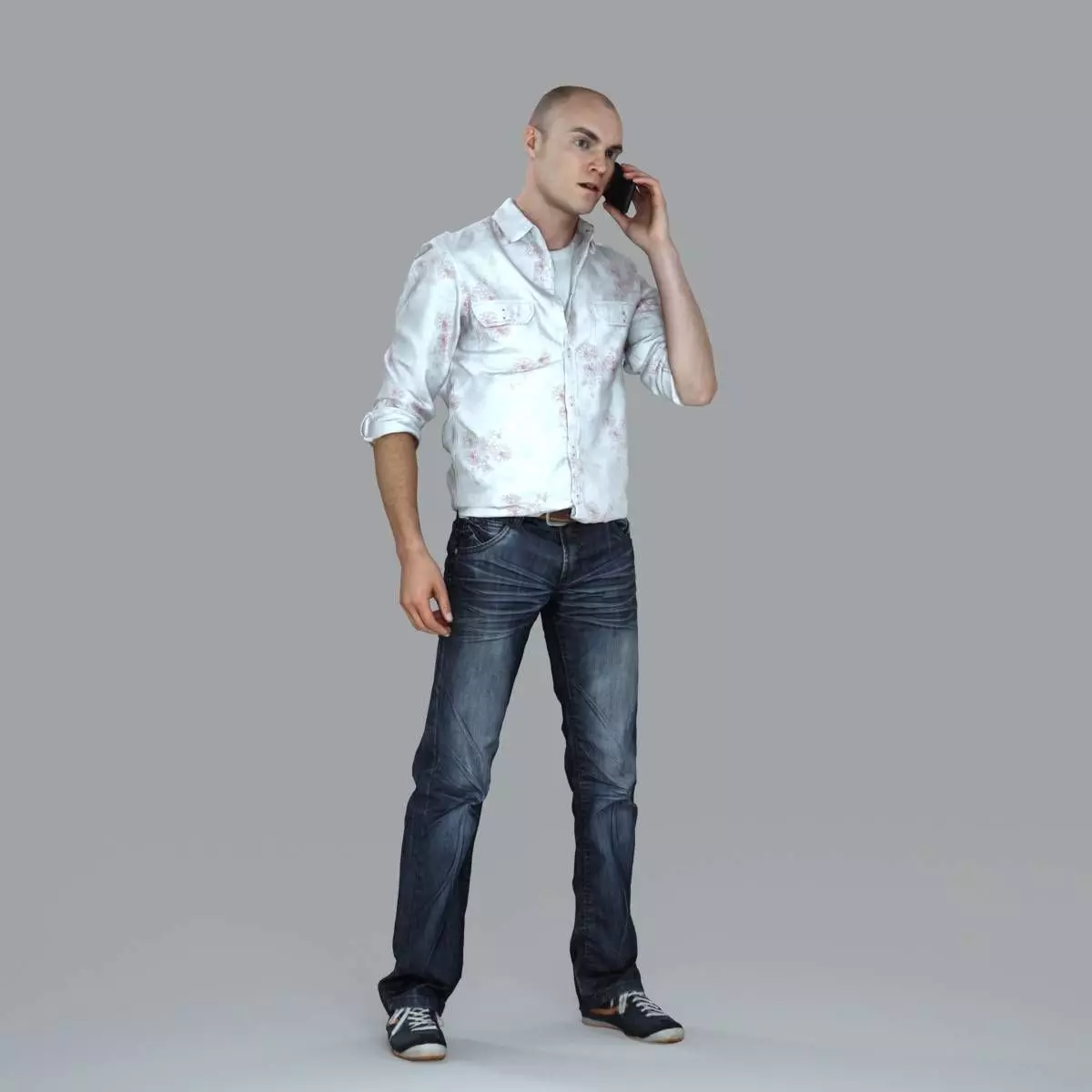 Casual Man with White Shirt Chatting on Phone CMan0010-HD2-O0... 3D model_44
