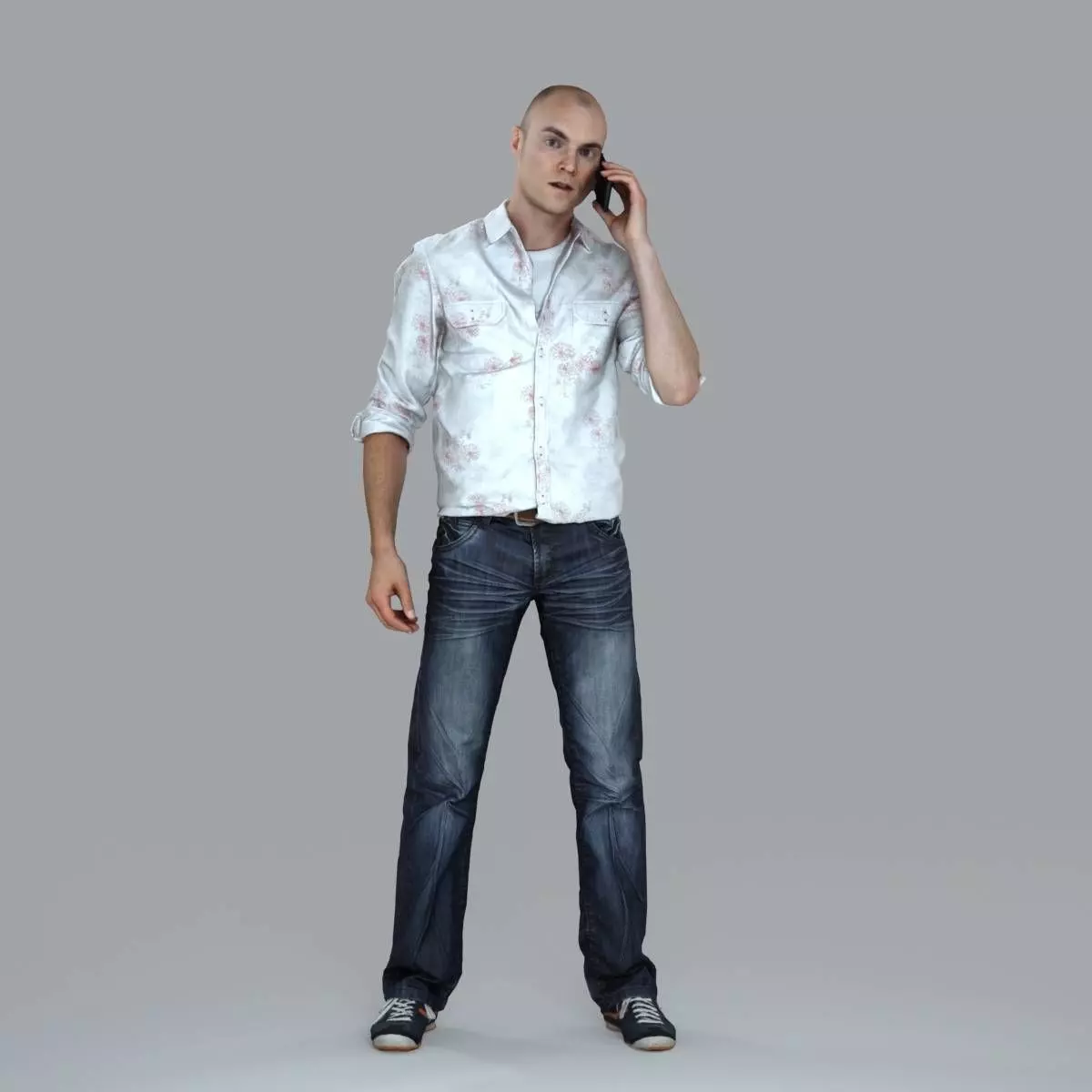Casual Man with White Shirt Chatting on Phone CMan0010-HD2-O0... 3D model_73