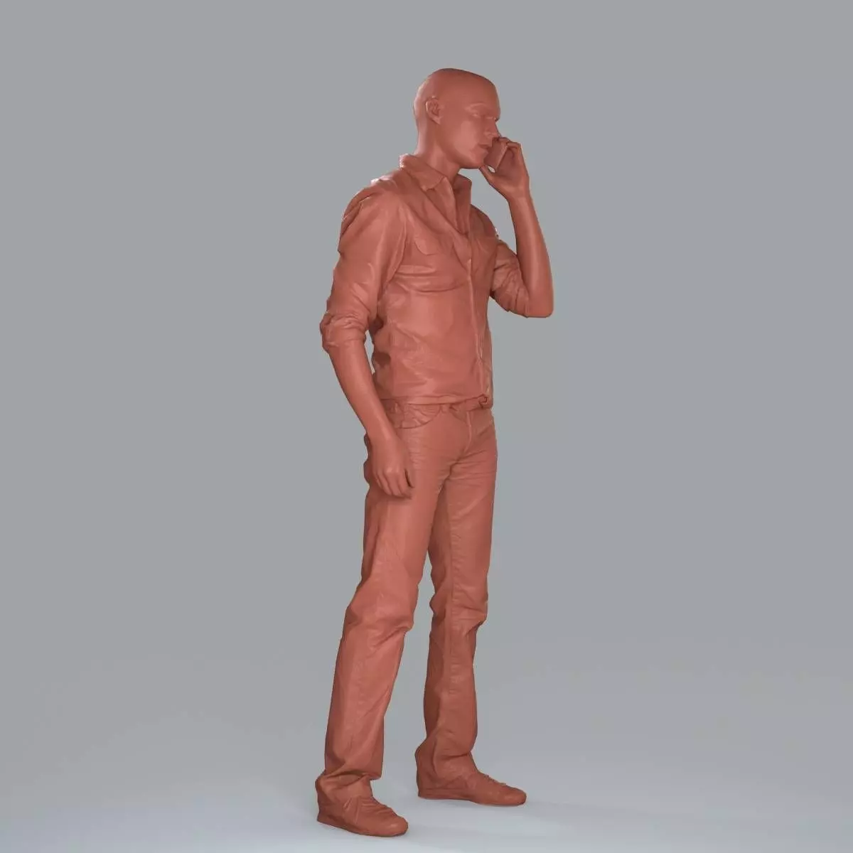 Casual Man with White Shirt Chatting on Phone CMan0010-HD2-O0... 3D model_11