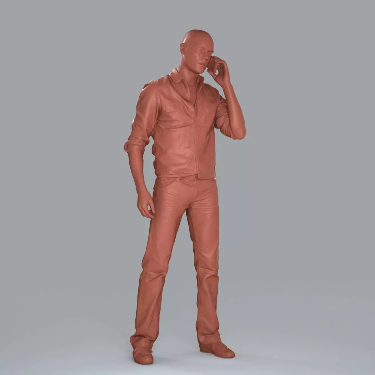 Casual Man with White Shirt Chatting on Phone CMan0010-HD2-O0... 3D model_14