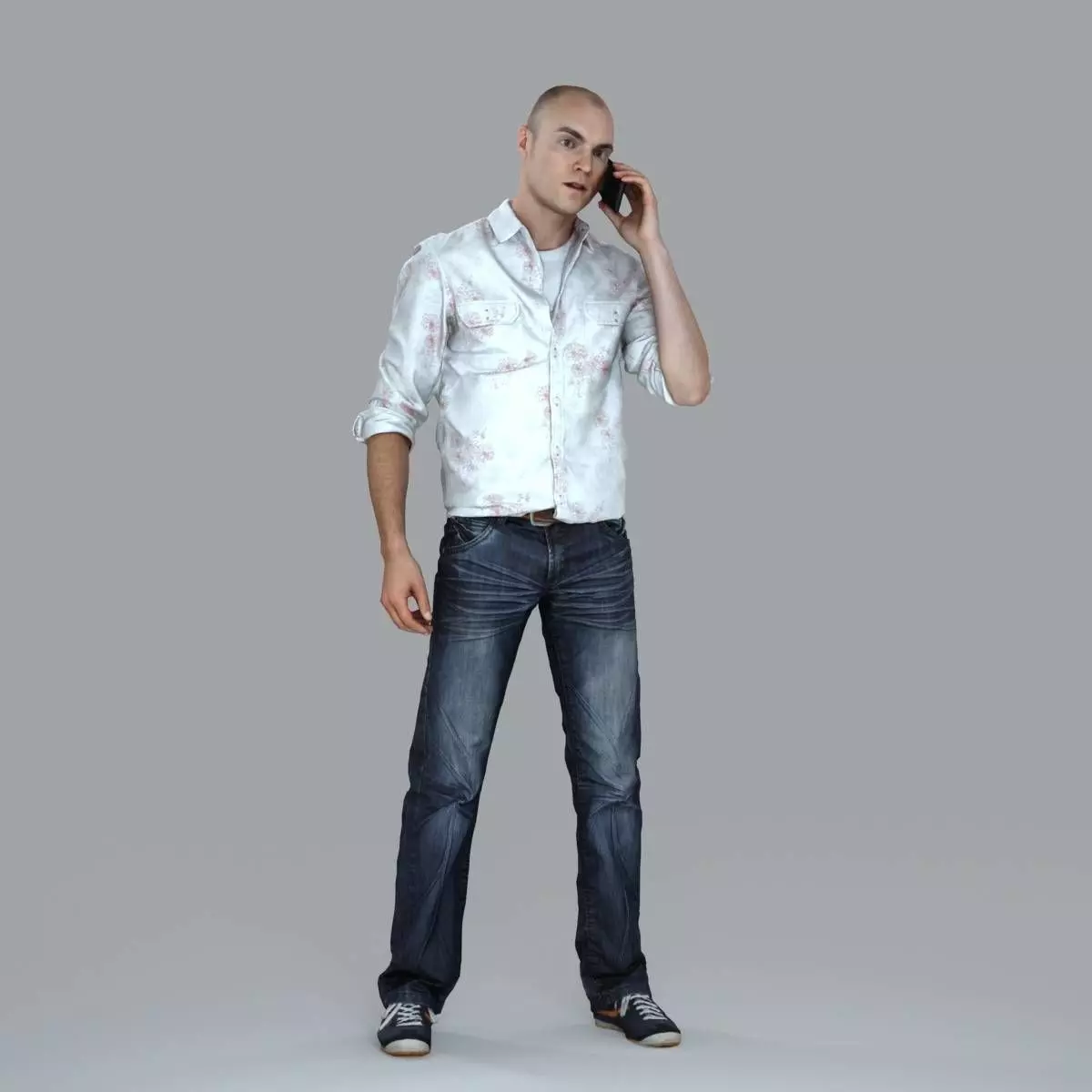 Casual Man with White Shirt Chatting on Phone CMan0010-HD2-O0... 3D model_15