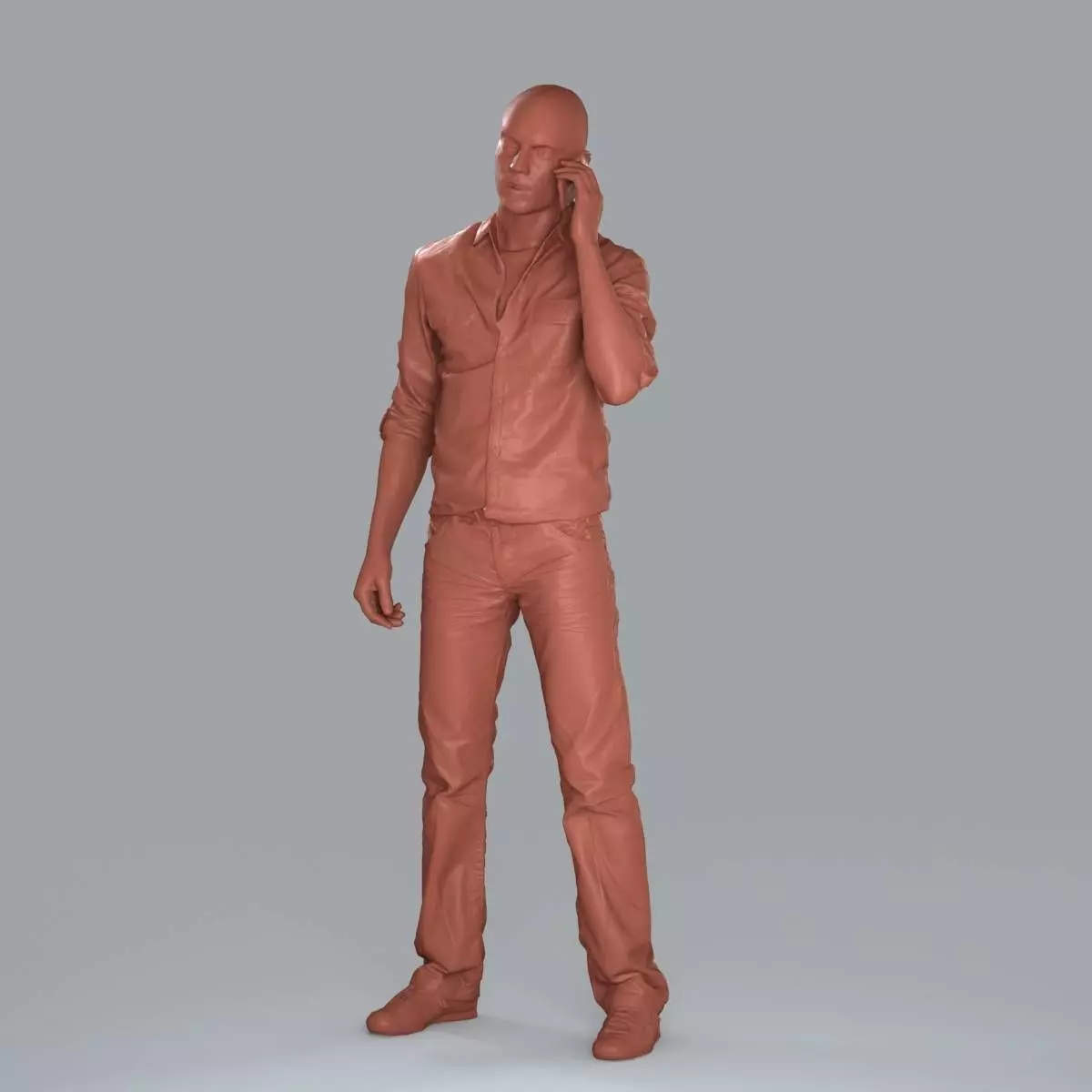 Casual Man with White Shirt Chatting on Phone CMan0010-HD2-O0... 3D model_66
