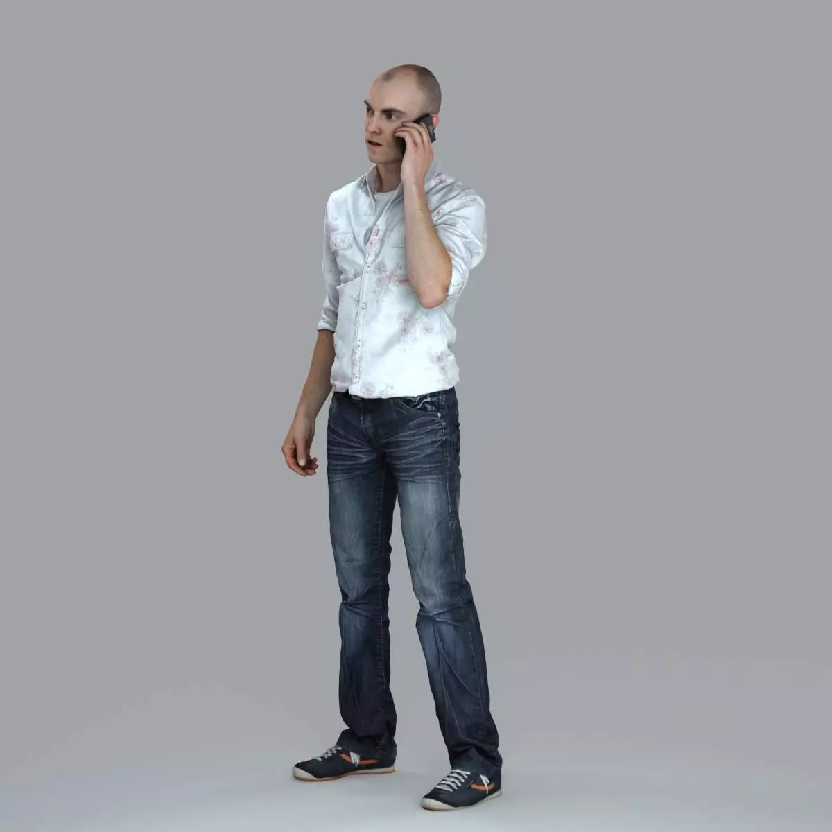Casual Man with White Shirt Chatting on Phone CMan0010-HD2-O0... 3D model_21
