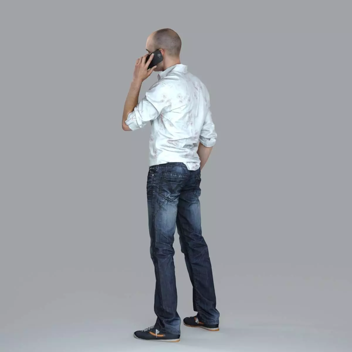 Casual Man with White Shirt Chatting on Phone CMan0010-HD2-O0... 3D model_64