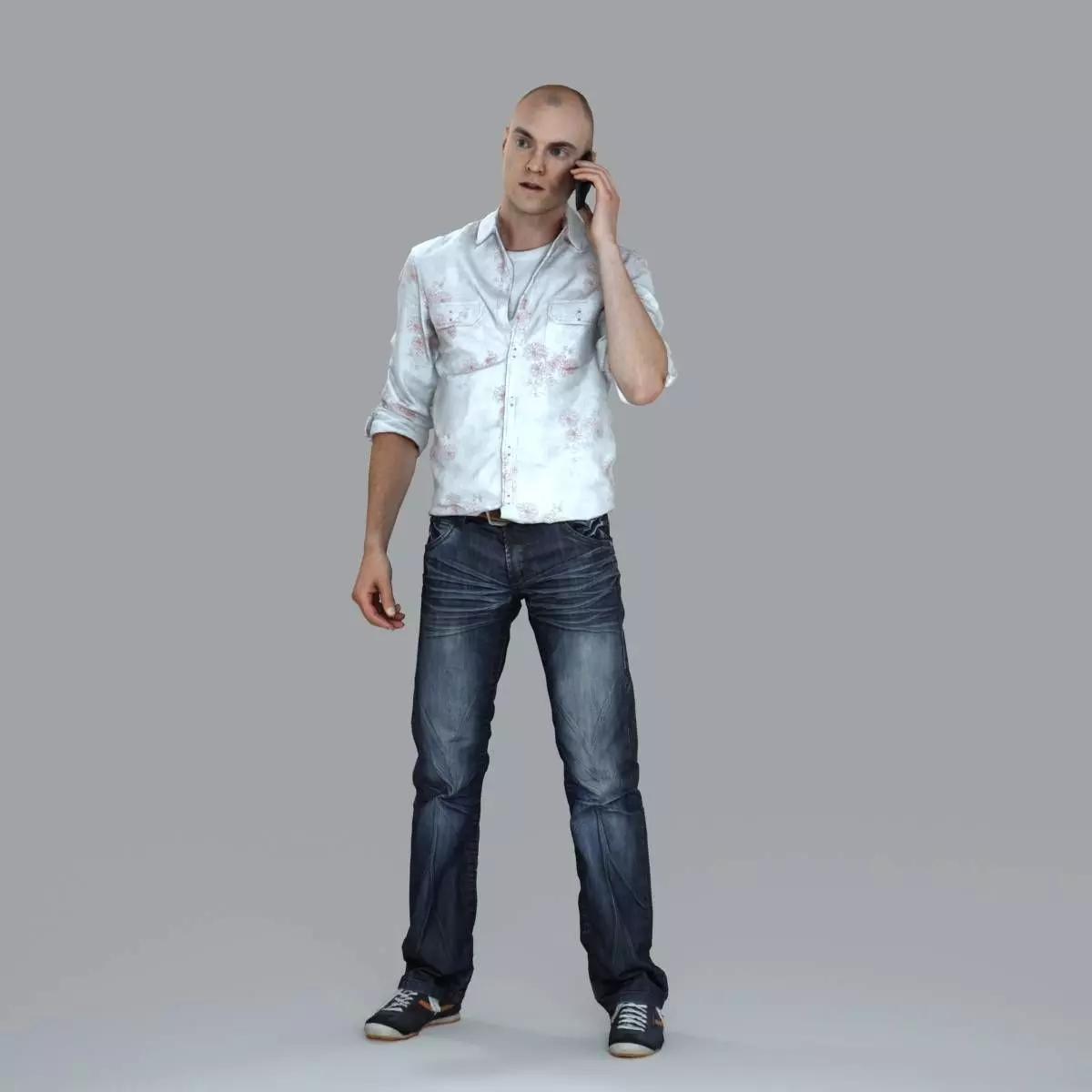 Casual Man with White Shirt Chatting on Phone CMan0010-HD2-O0... 3D model_26