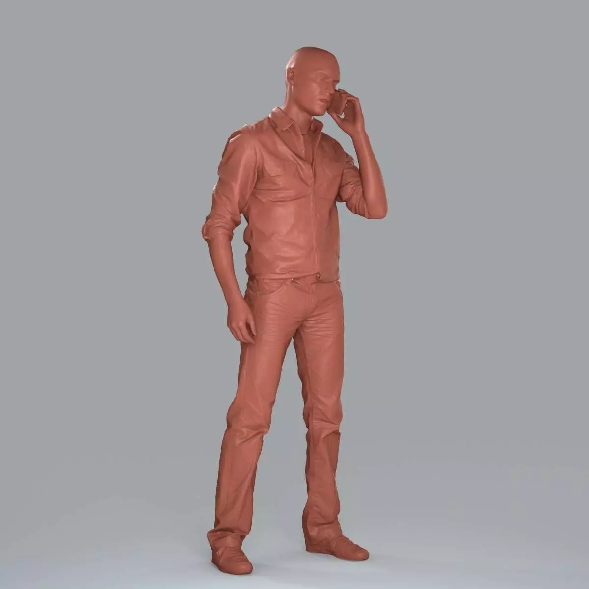 Casual Man with White Shirt Chatting on Phone CMan0010-HD2-O0... 3D model_16