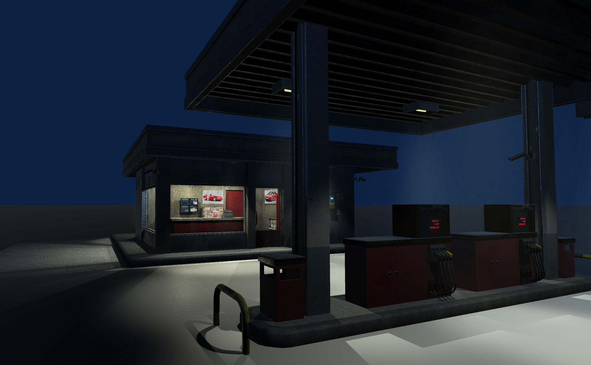Gas Station Low-poly 3D model_7