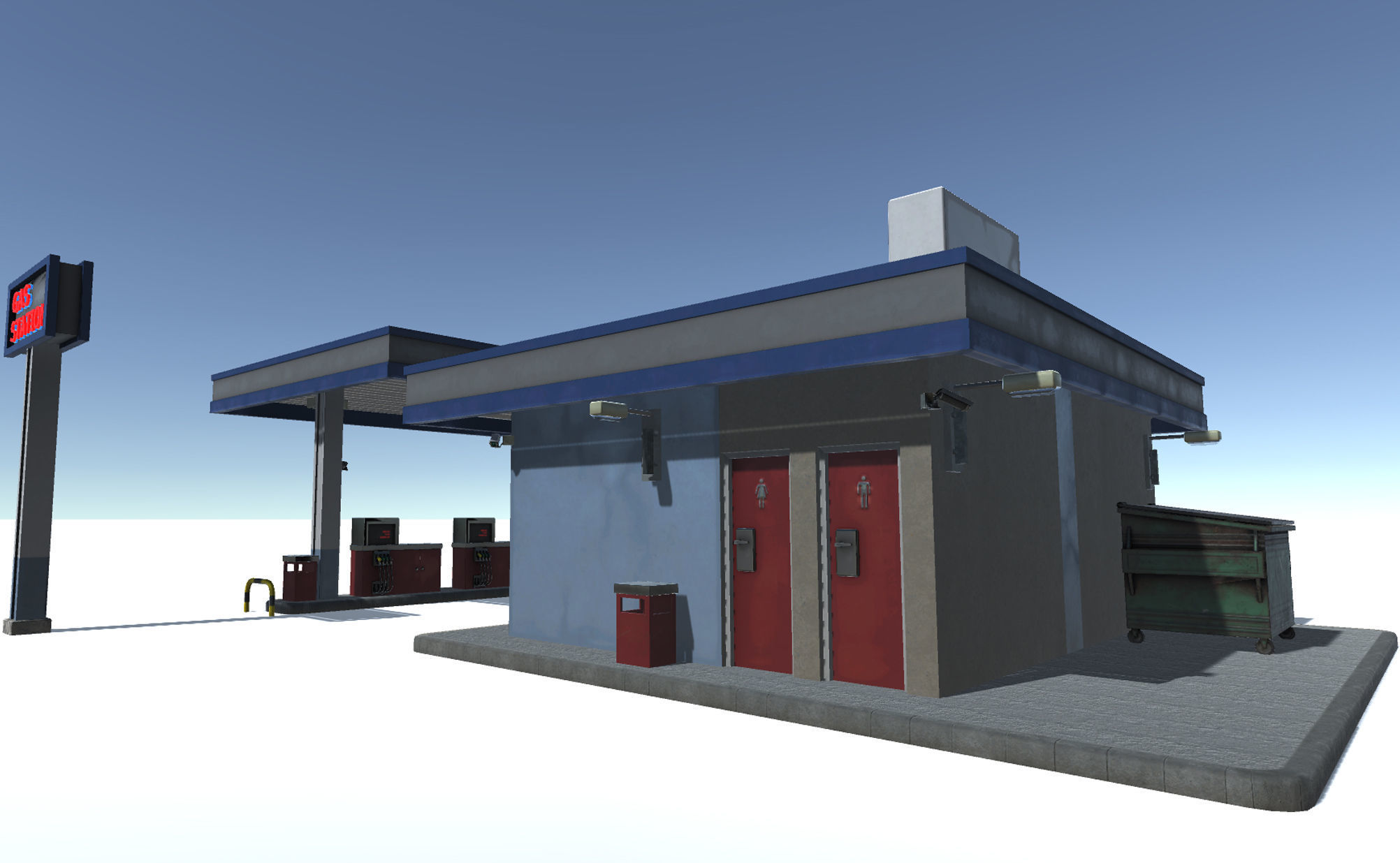 Gas Station Low-poly 3D model_3