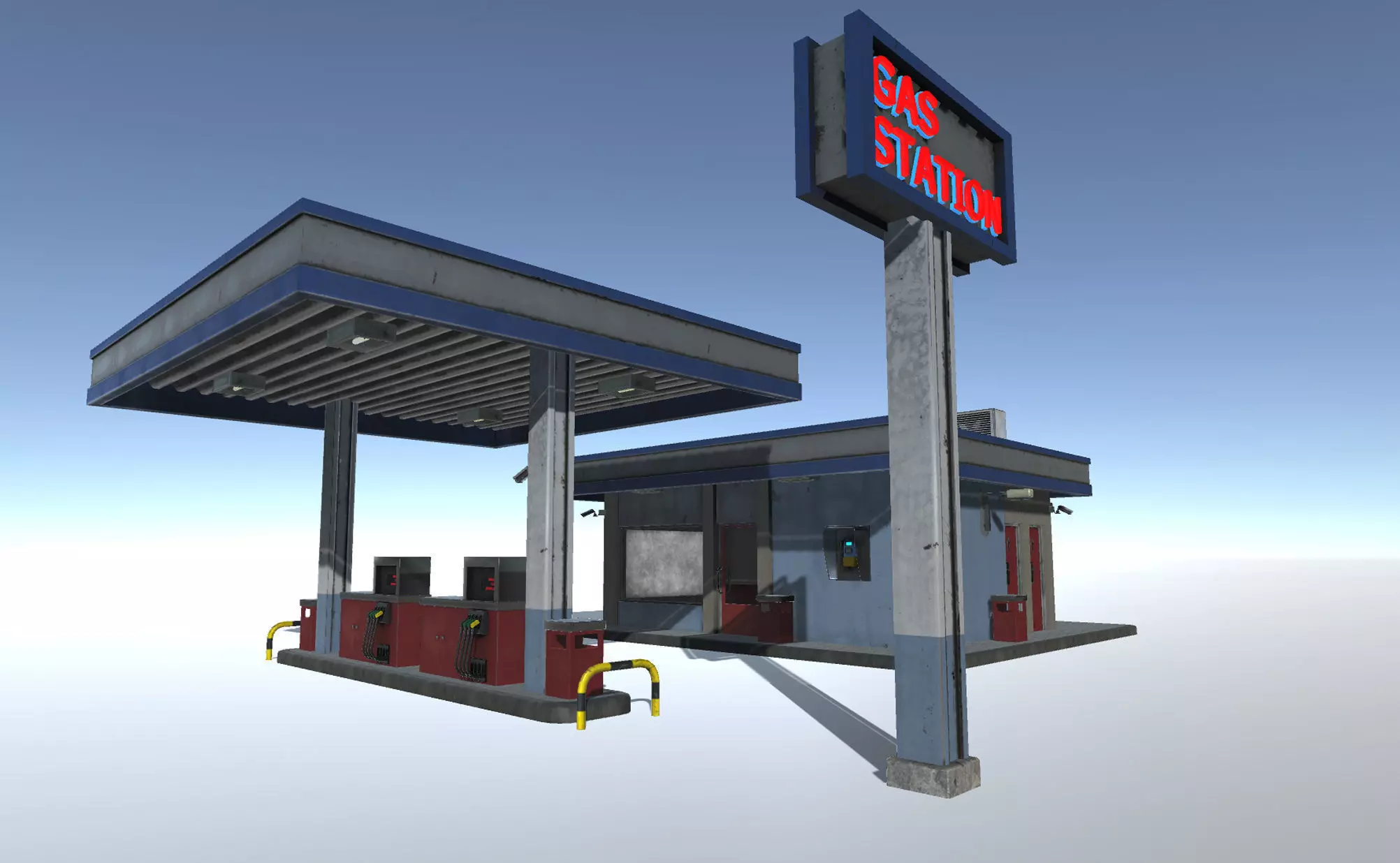 Gas Station Low-poly 3D model_0