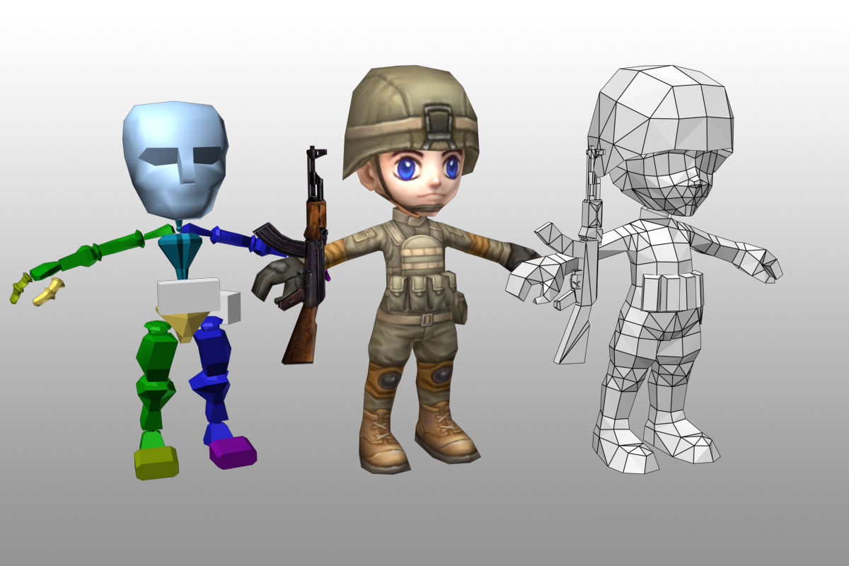 Animated Chibi Cartoon Soldiers Low-poly 3D model_10