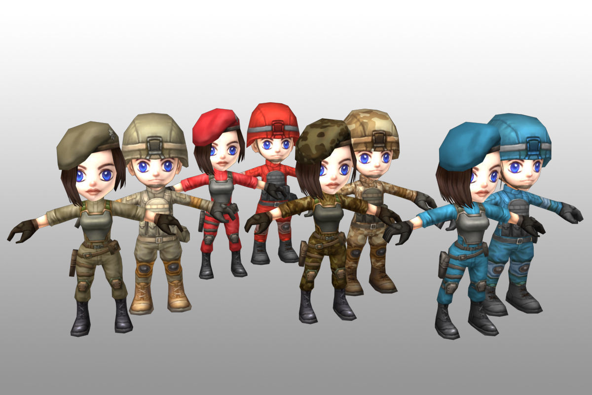 Animated Chibi Cartoon Soldiers Low-poly 3D model_3