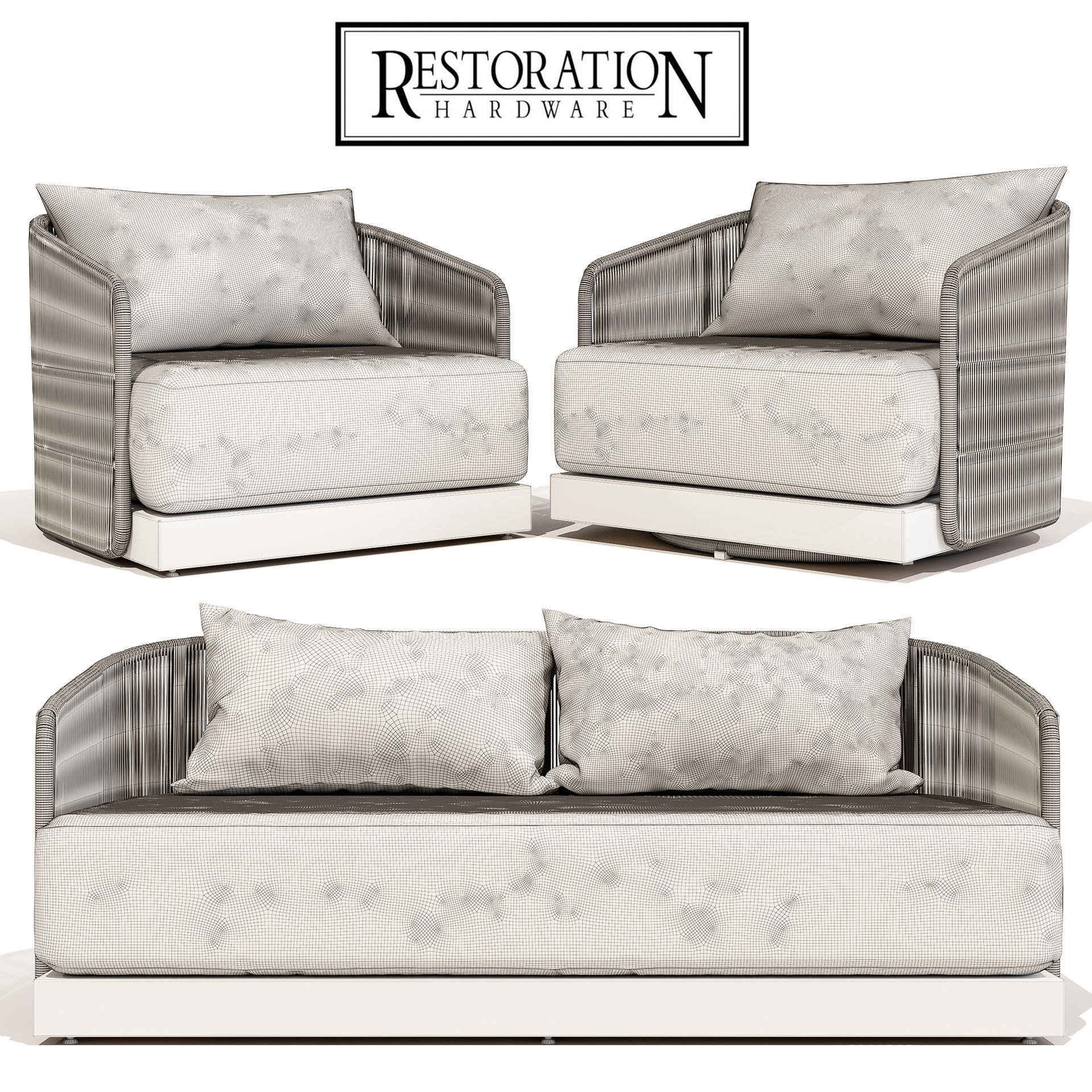Restoration Hardware Havana Sofa 68 with Lounge and Swivel Chair 3D