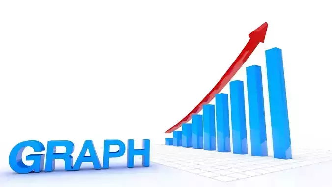 Graph with arrow pointing upwards Low-poly 3D model