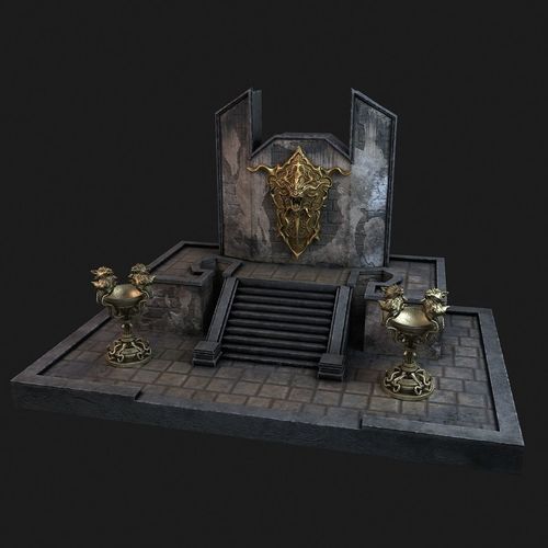 Ancient wall with lampadas and shield 3D model