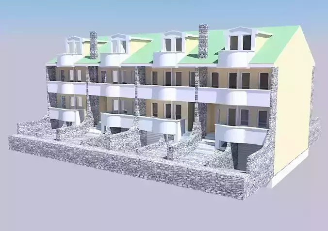 Sketchup exterrior scene model Houses in a row