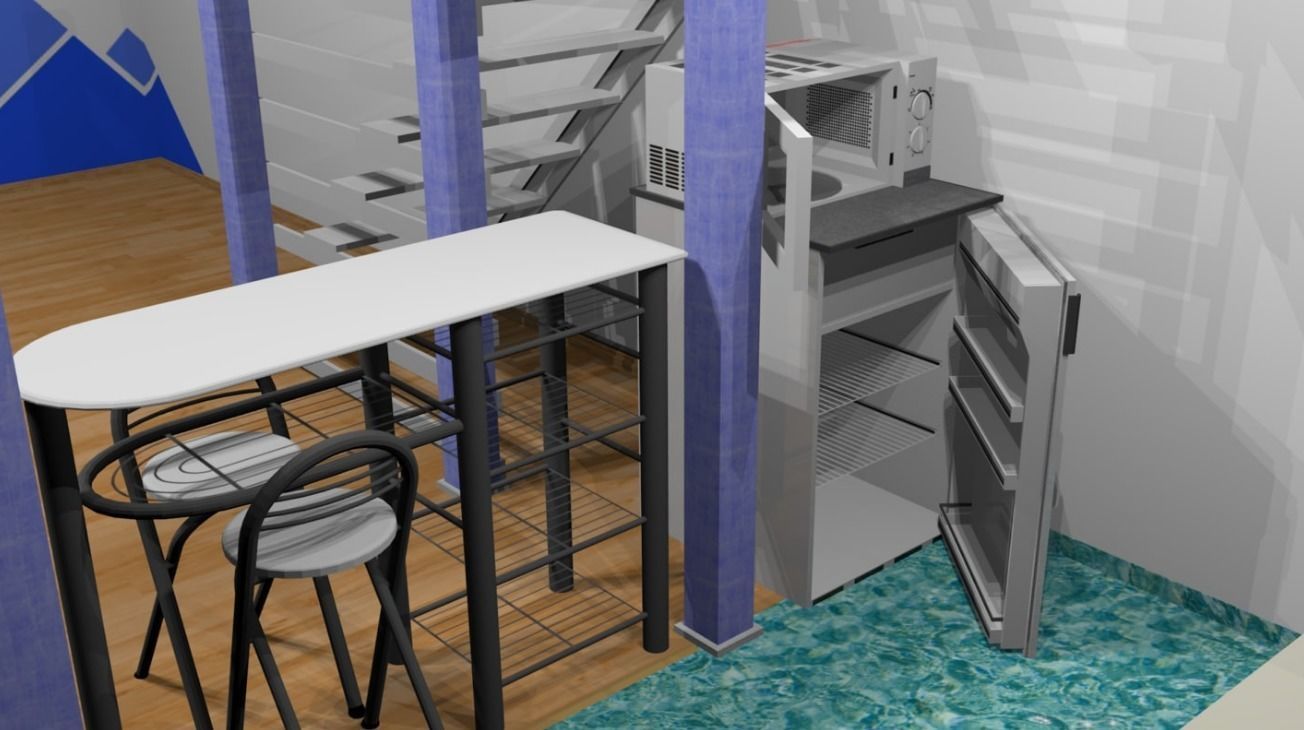 Gallery apartment with stairs Low-poly 3D model_11