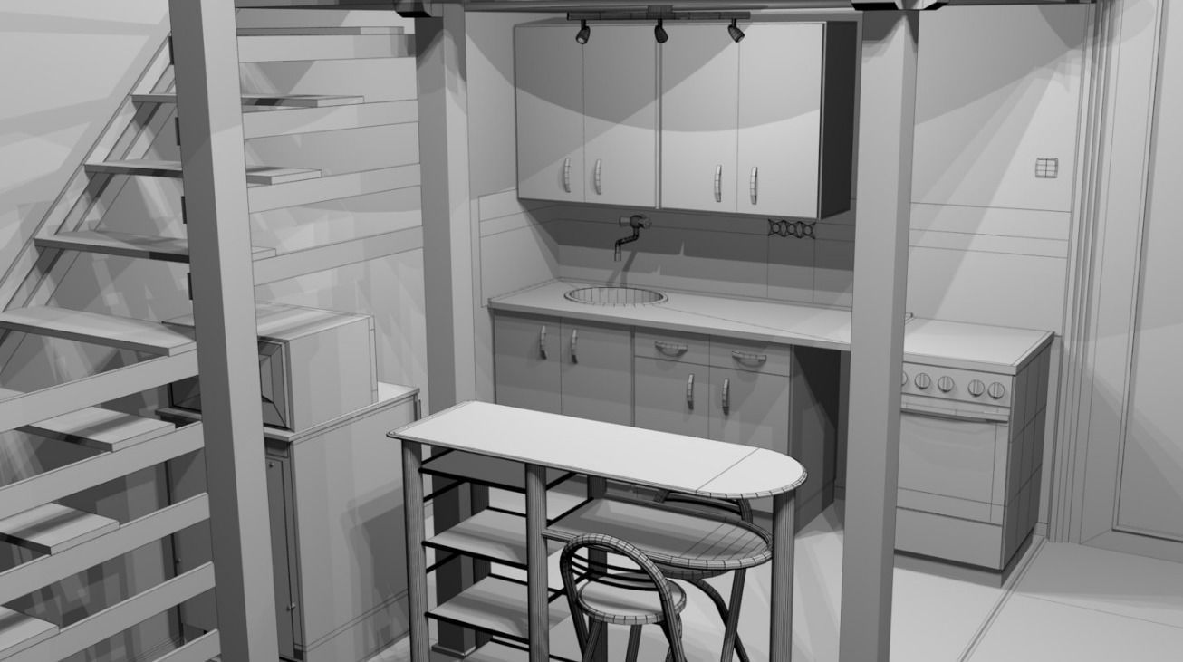 Gallery apartment with stairs Low-poly 3D model_16