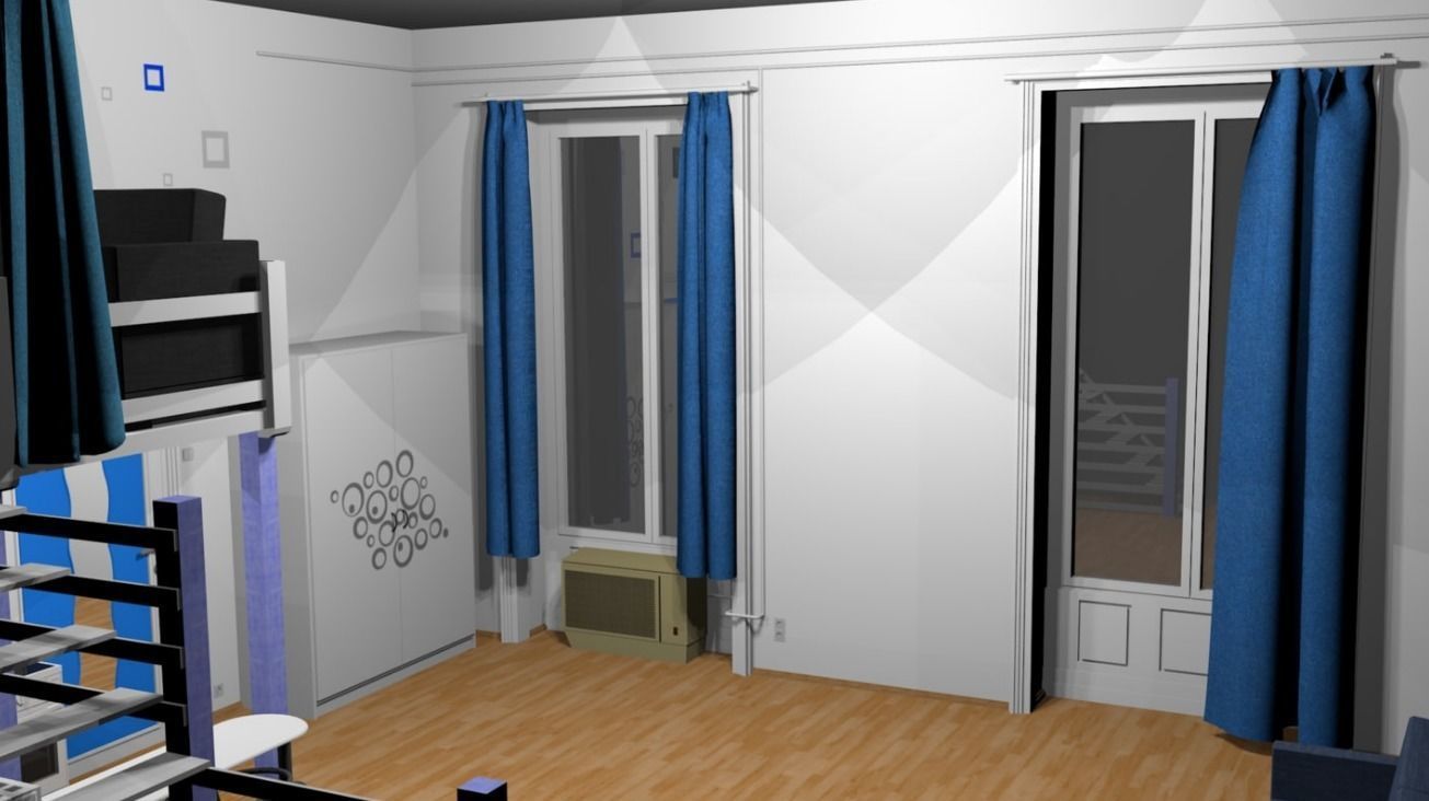 Gallery apartment with stairs Low-poly 3D model_5