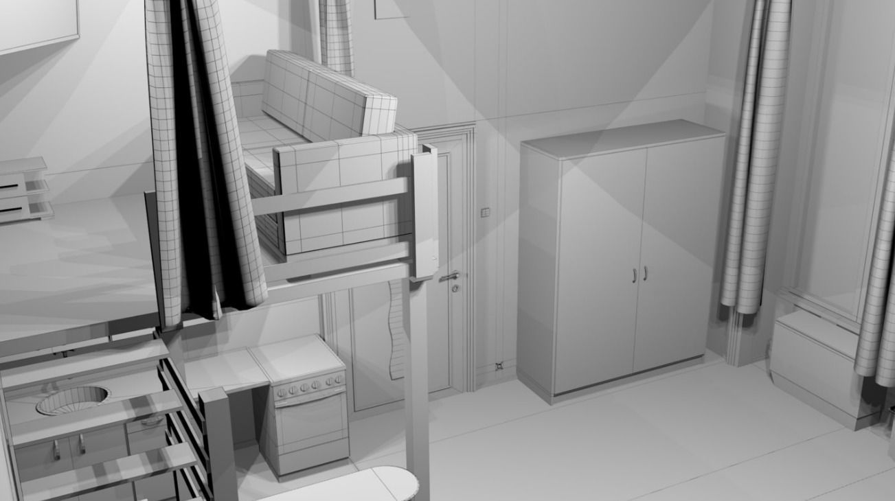 Gallery apartment with stairs Low-poly 3D model_17