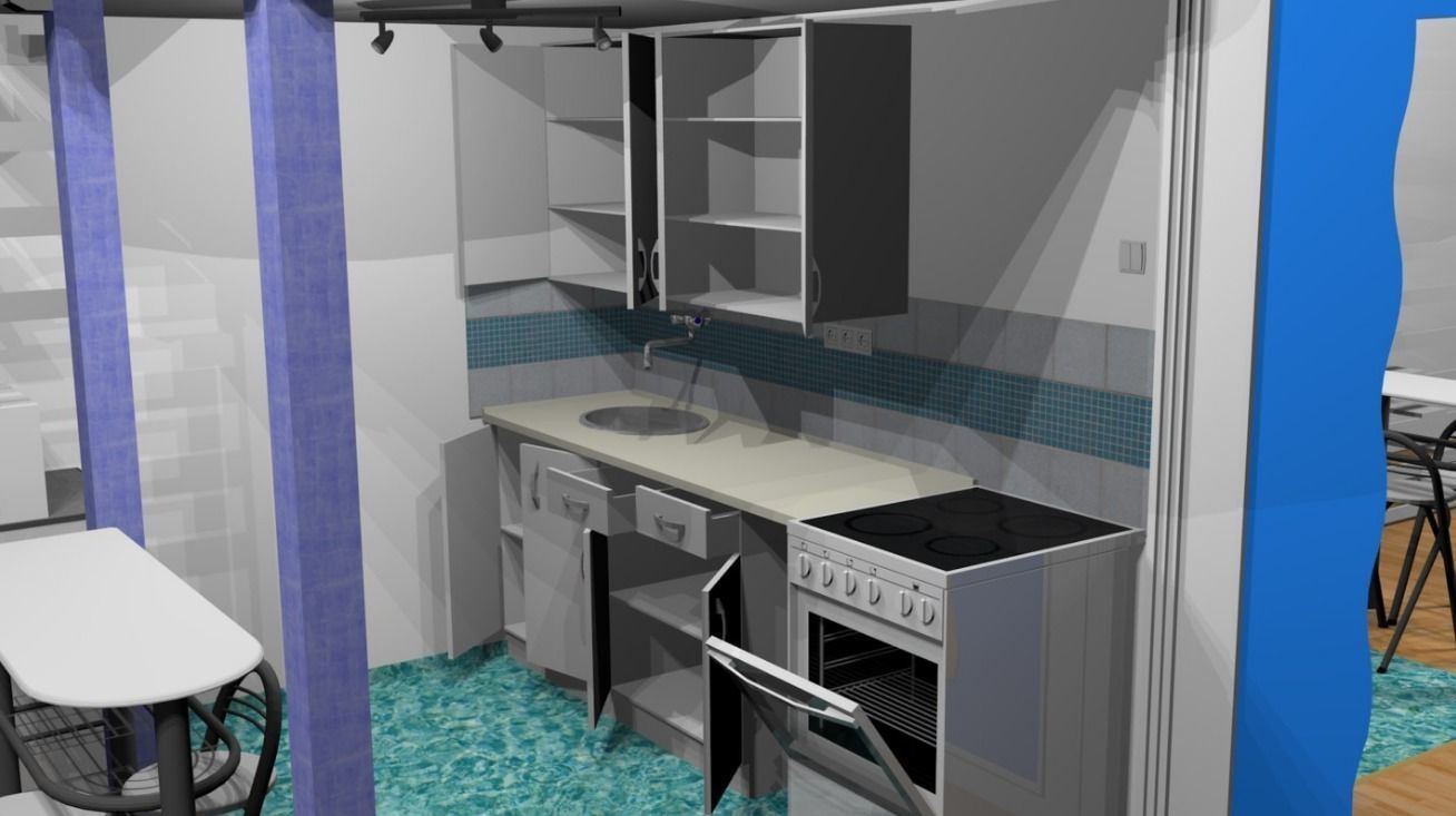 Gallery apartment with stairs Low-poly 3D model_9