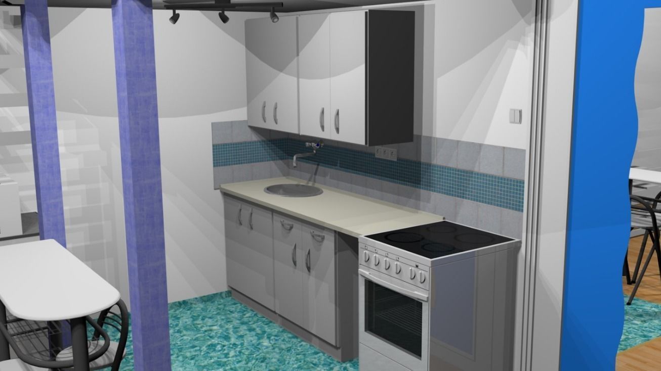 Gallery apartment with stairs Low-poly 3D model_8