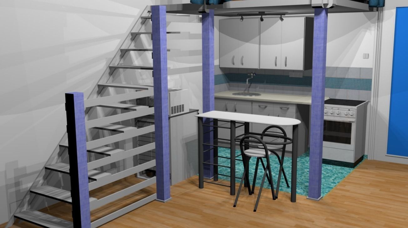 Gallery apartment with stairs Low-poly 3D model_4