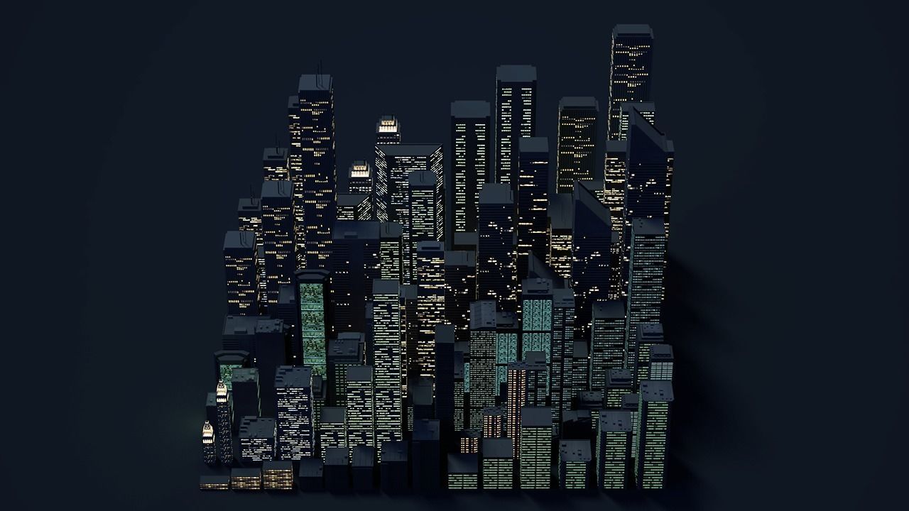 Low poly city with tall buildings Low-poly 3D model_55
