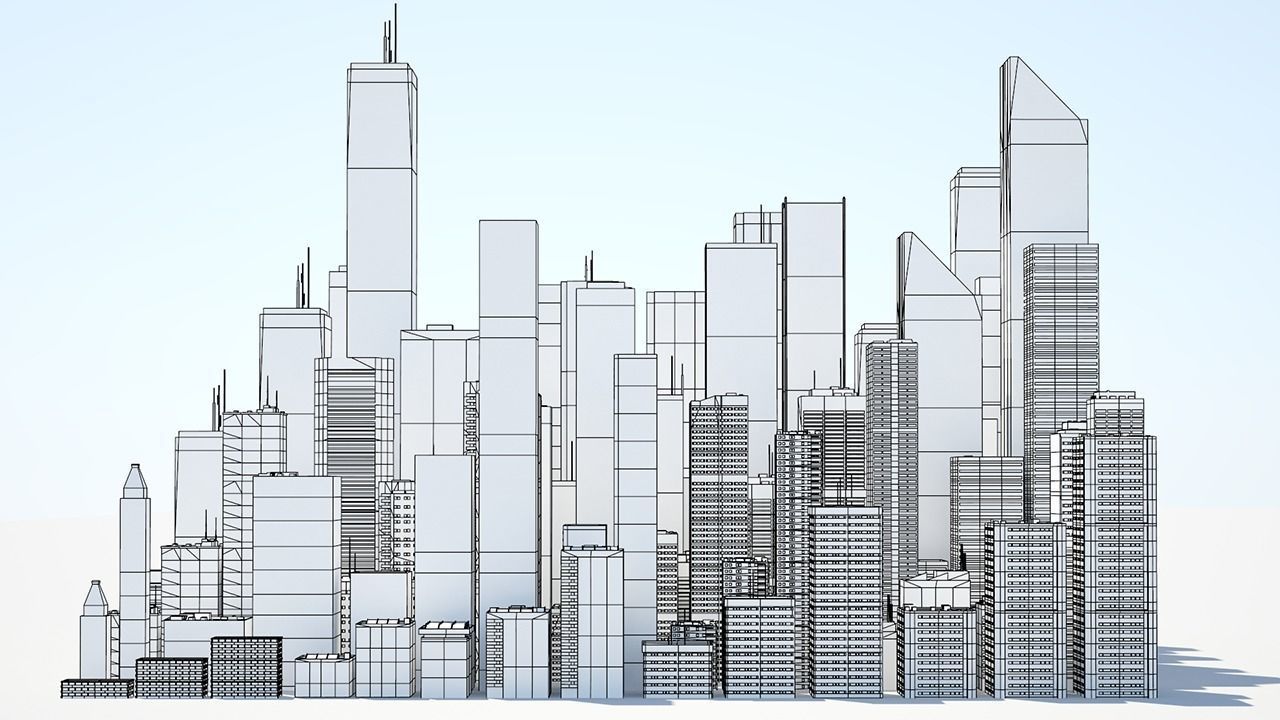 Low poly city with tall buildings Low-poly 3D model_42