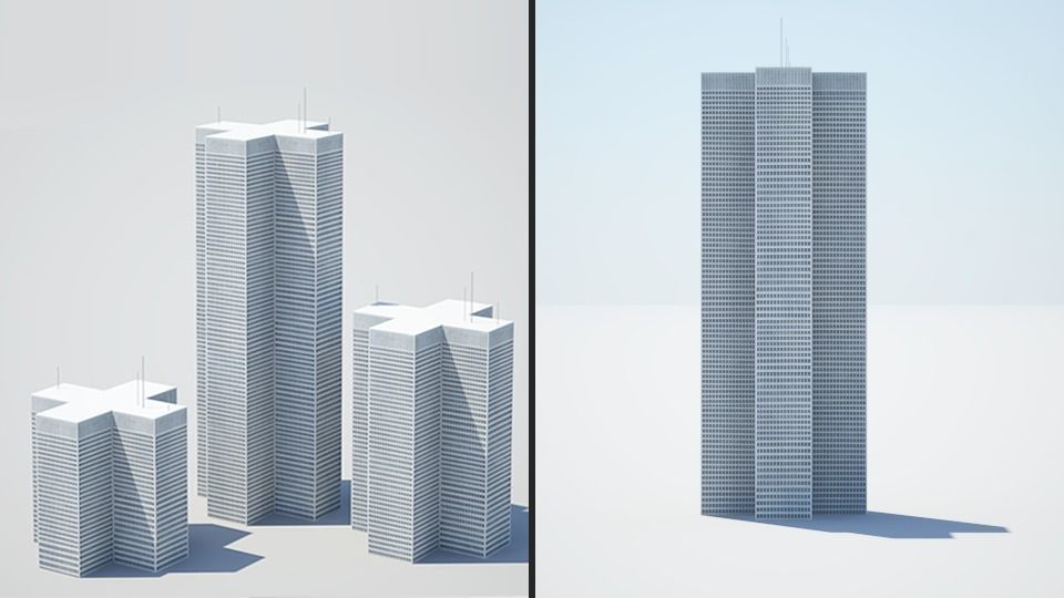 Low poly city with tall buildings Low-poly 3D model_65