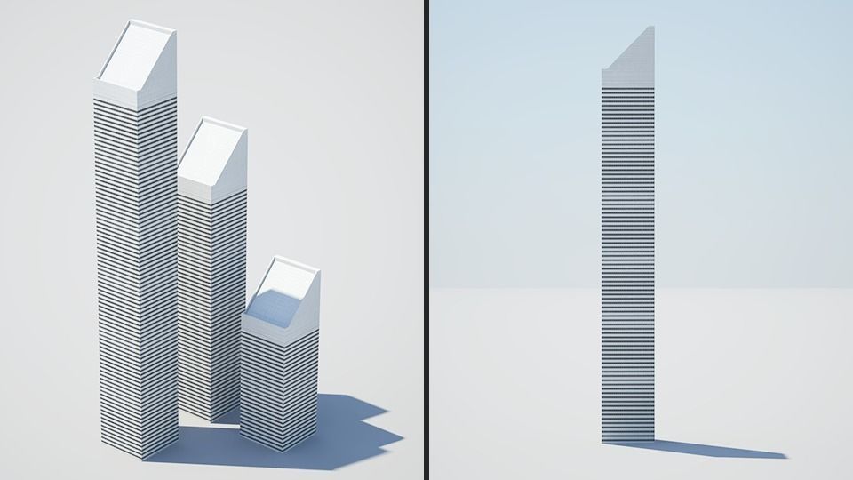 Low poly city with tall buildings Low-poly 3D model_59