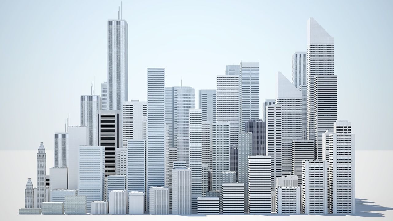 Low poly city with tall buildings Low-poly 3D model_44