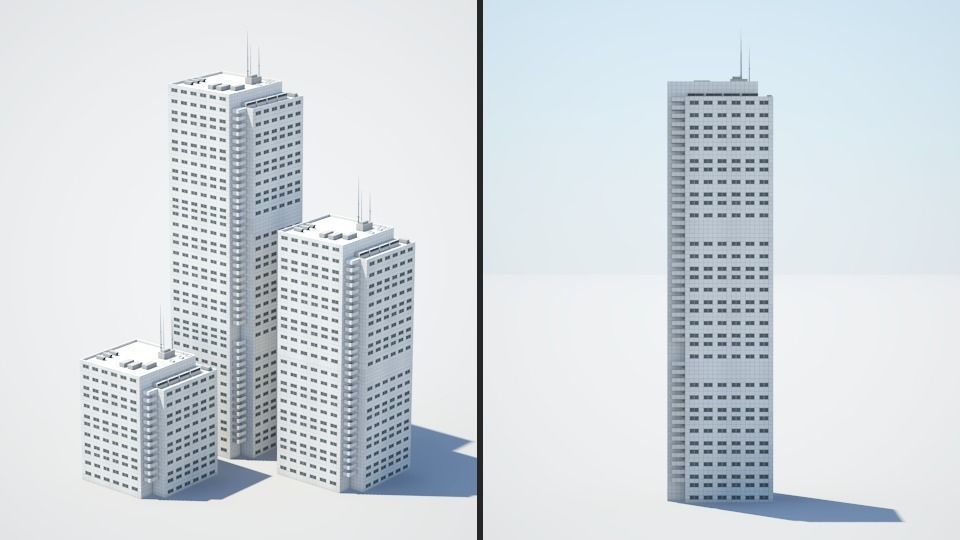 Low poly city with tall buildings Low-poly 3D model_74