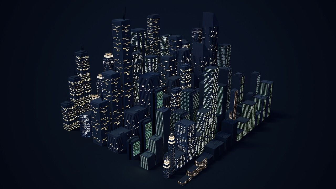 Low poly city with tall buildings Low-poly 3D model_50