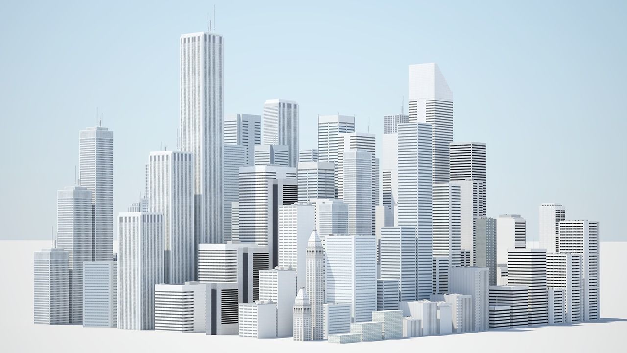 Low poly city with tall buildings Low-poly 3D model_26