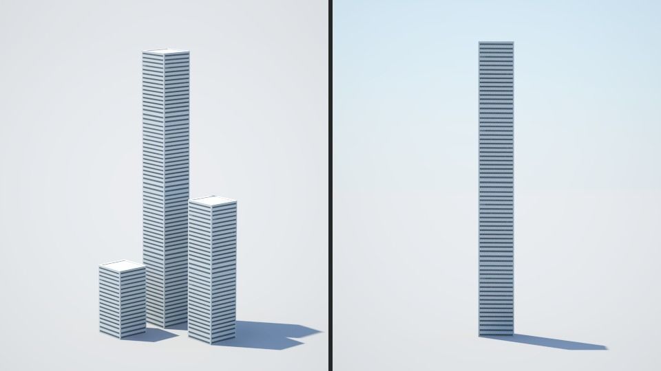 Low poly city with tall buildings Low-poly 3D model_140