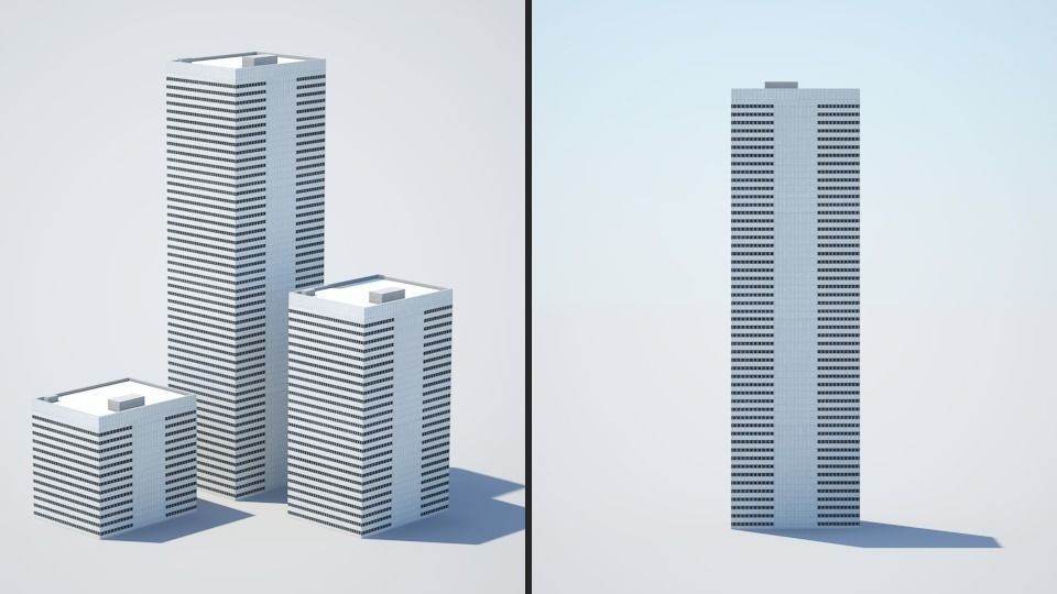 Low poly city with tall buildings Low-poly 3D model_107