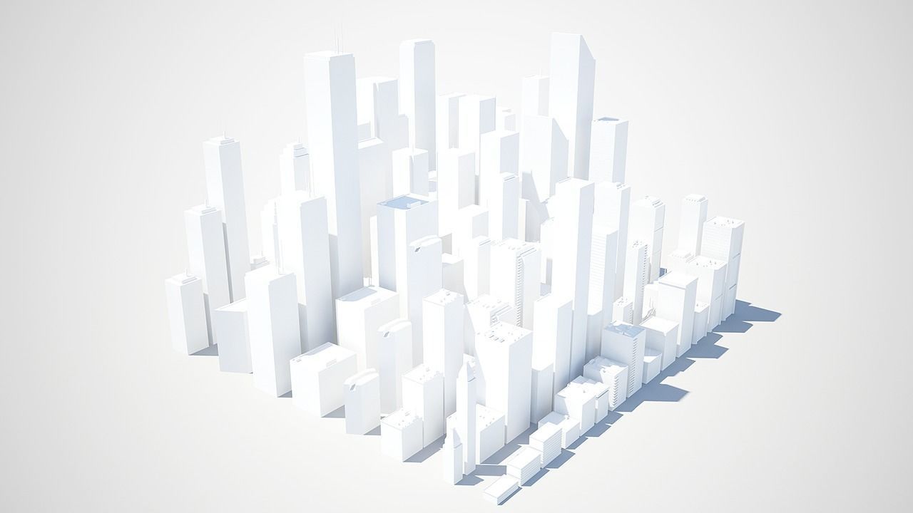 Low poly city with tall buildings Low-poly 3D model_46