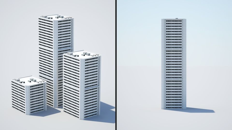 Low poly city with tall buildings Low-poly 3D model_92