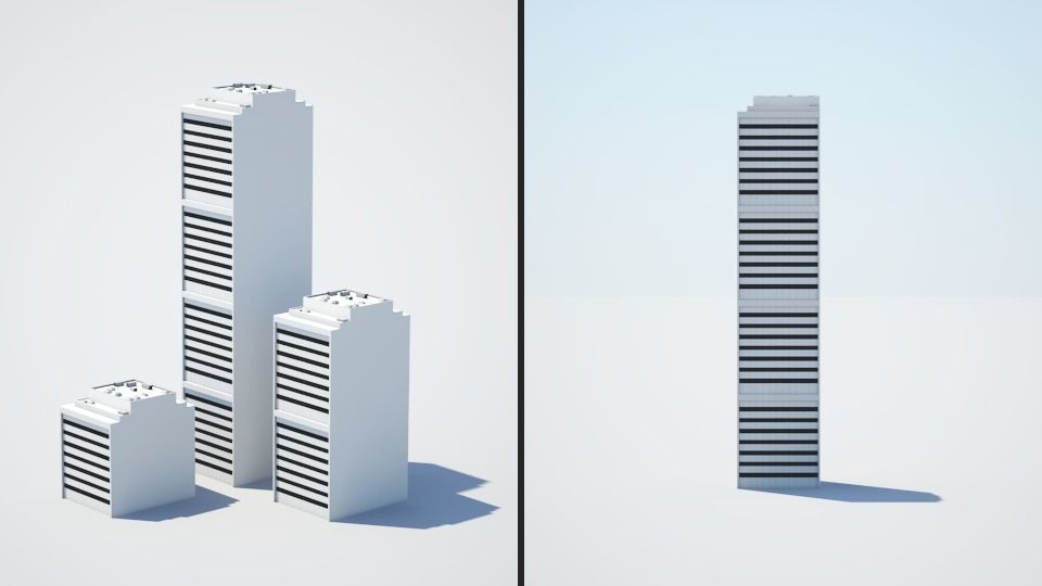 Low poly city with tall buildings Low-poly 3D model_101