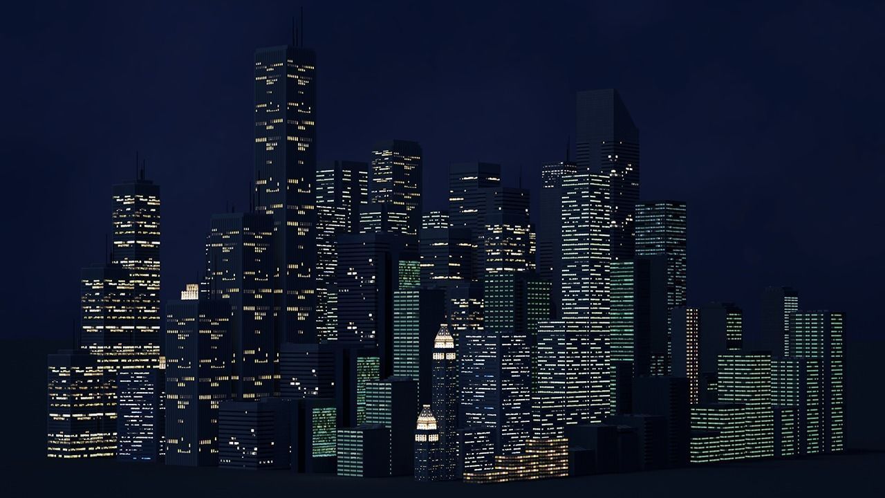Low poly city with tall buildings Low-poly 3D model_27