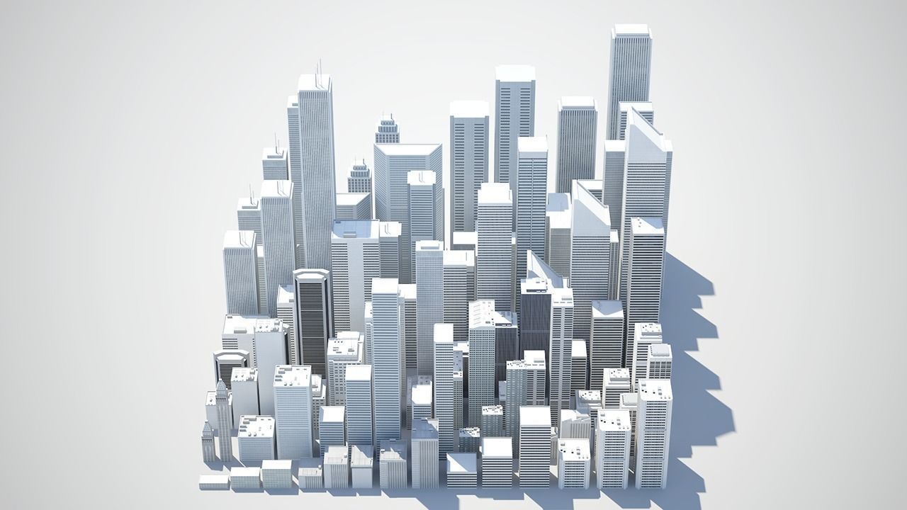 Low poly city with tall buildings Low-poly 3D model_54