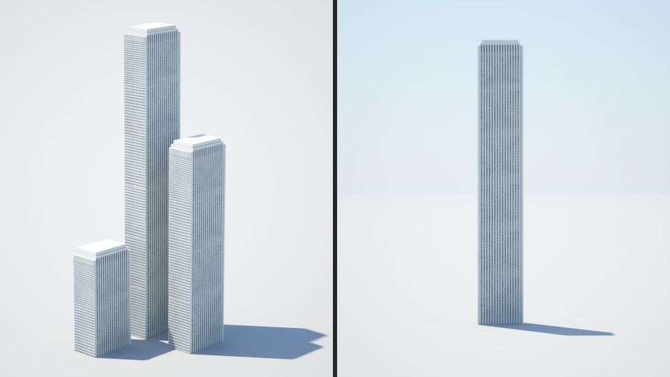 Low poly city with tall buildings Low-poly 3D model_119