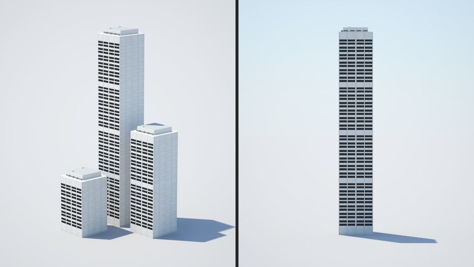 Low poly city with tall buildings Low-poly 3D model_110