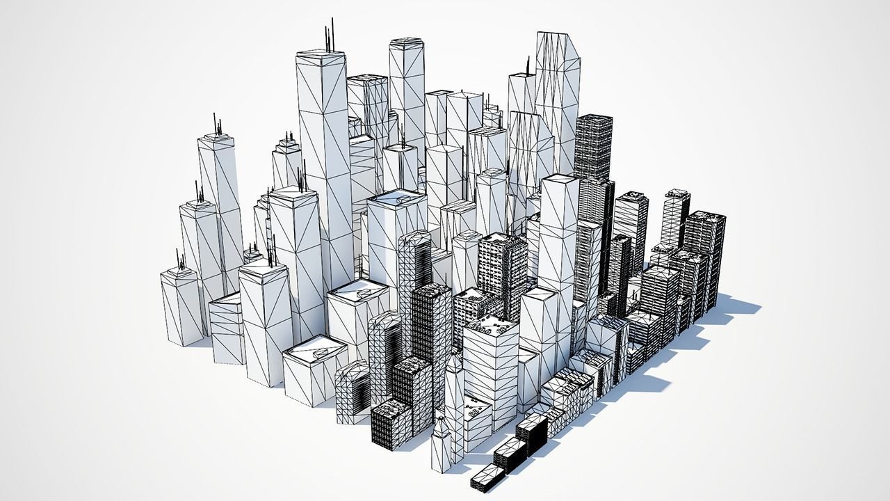Low poly city with tall buildings Low-poly 3D model_48