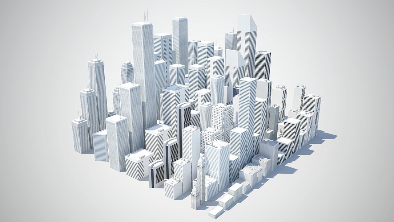 Low poly city with tall buildings Low-poly 3D model_49